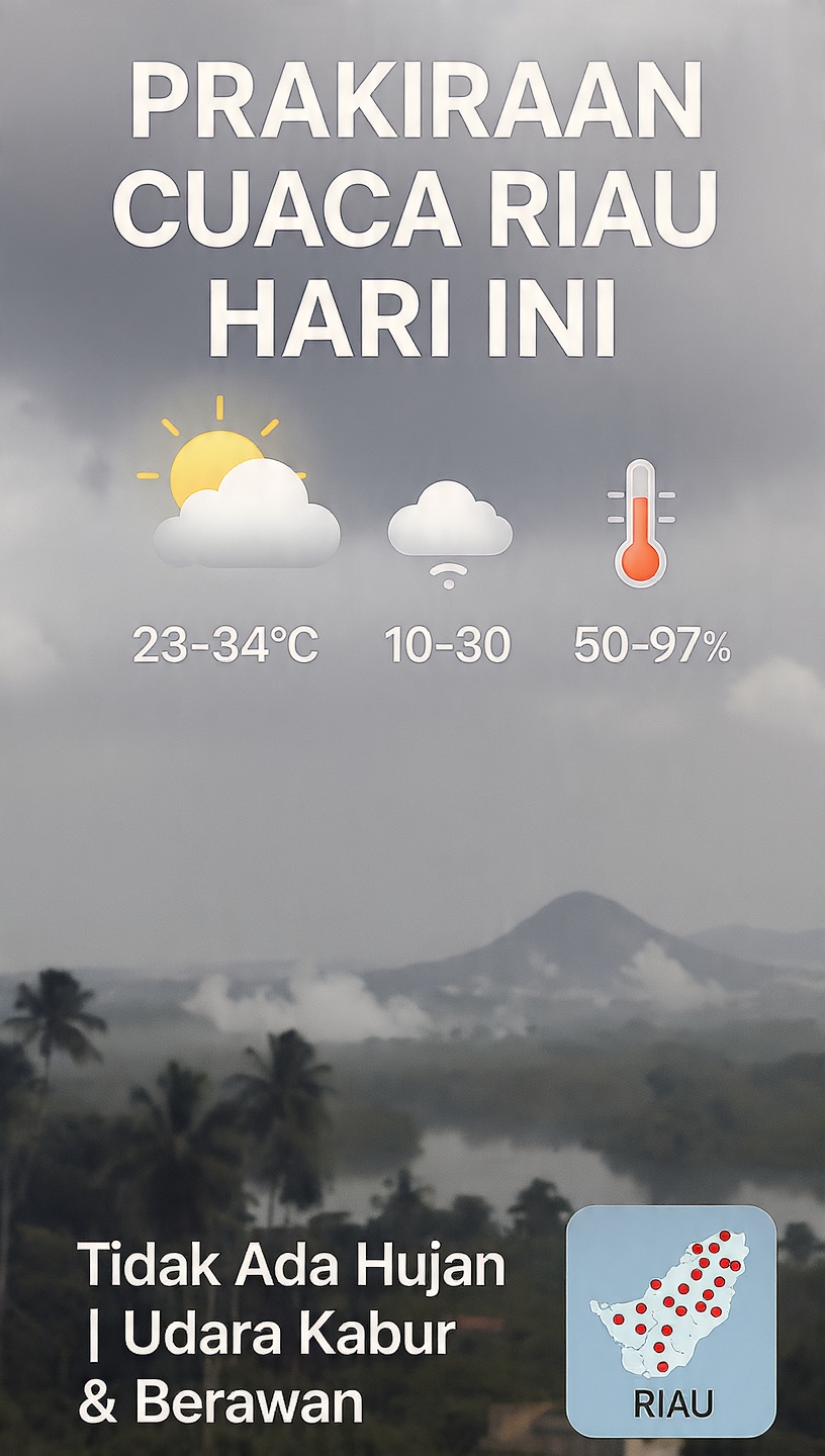 Cuaca Riau Hari Ini Kabur dan Berawan, Suhu Capai 34 Derajat