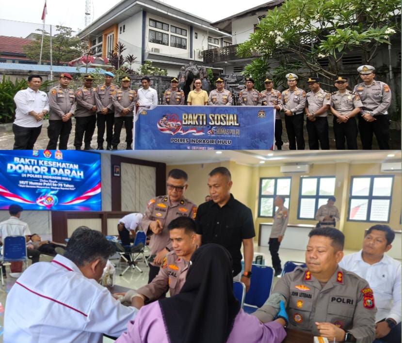 Sambut HUT ke-75 Humas Polri, Polres Inhu Gelar Aksi Bersih Rumah Ibadah dan Donor Darah